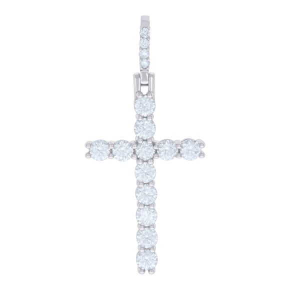 925 Sterling Silver Mens 3.897ct Moissanite Cross Religious Pendant